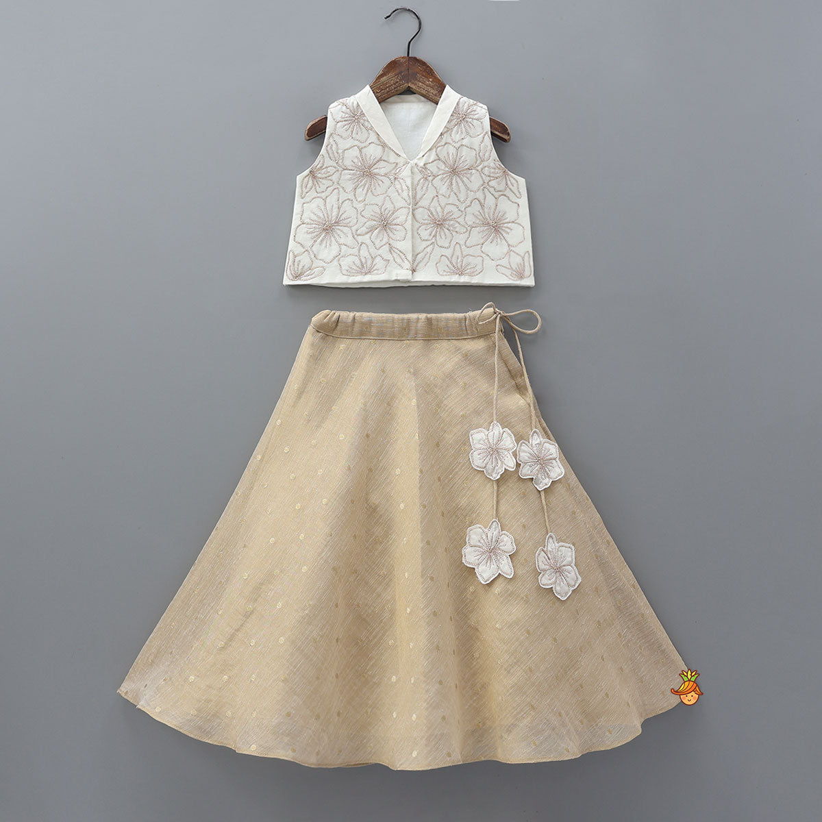 Shawl Collar Crop Top With Contrasting Lehenga