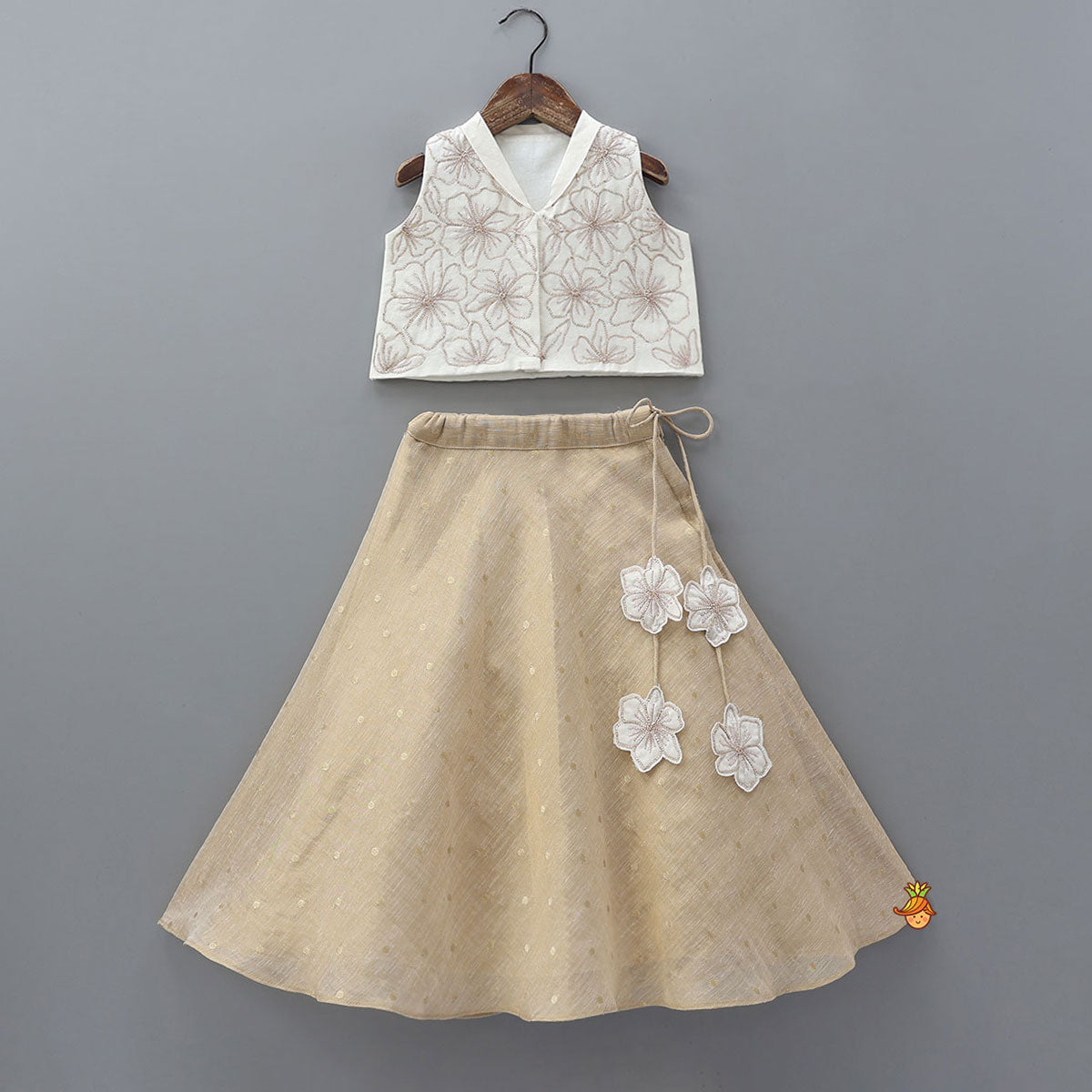 Shawl Collar Crop Top With Contrasting Lehenga