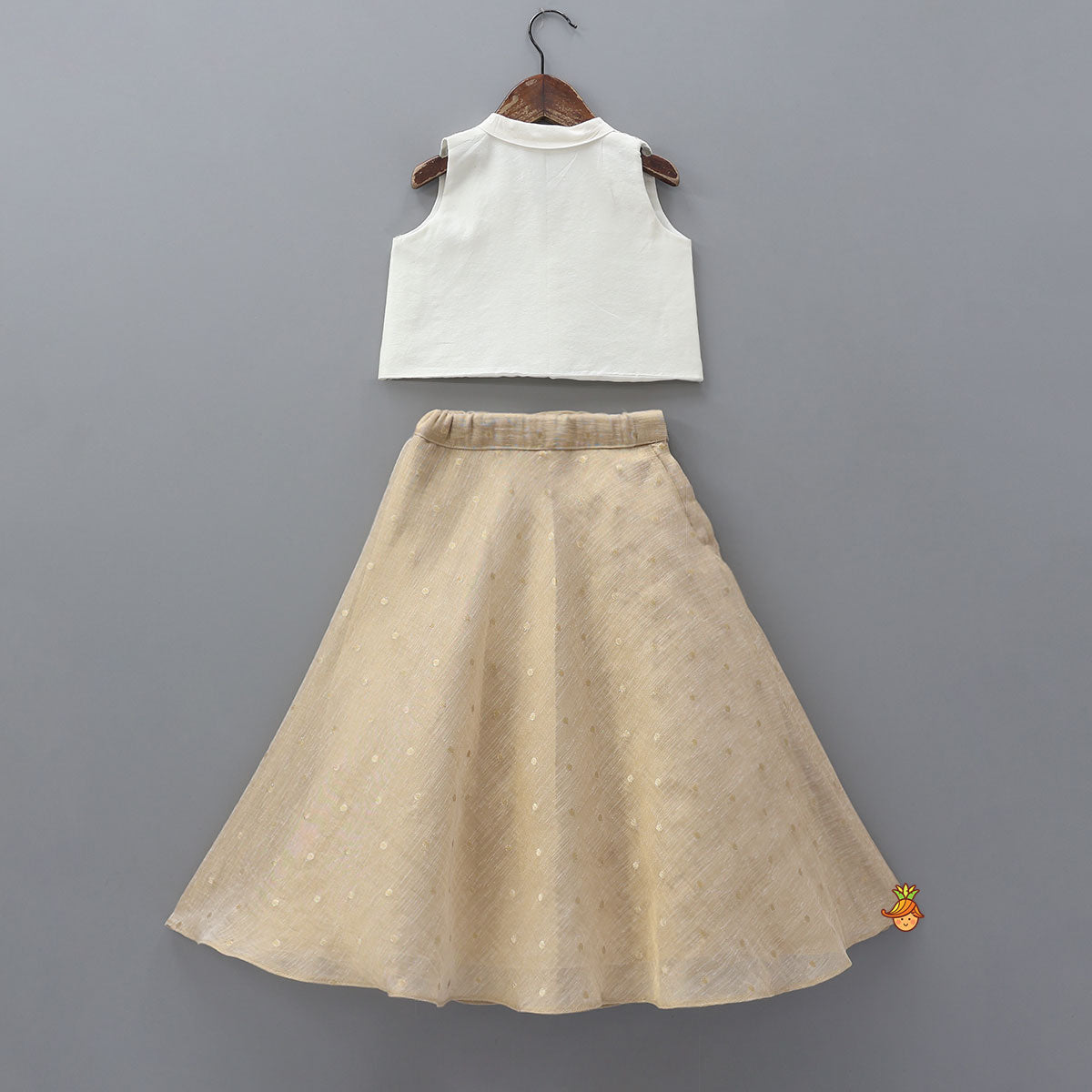 Shawl Collar Crop Top With Contrasting Lehenga