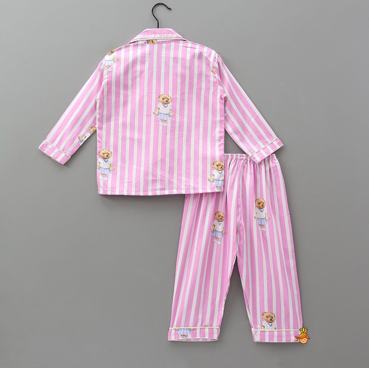Cute Bear Printed Striped Sleepwear Set