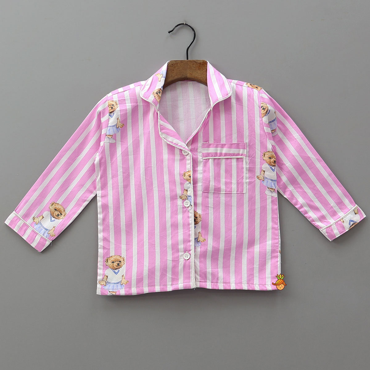 Cute Bear Printed Striped Sleepwear Set