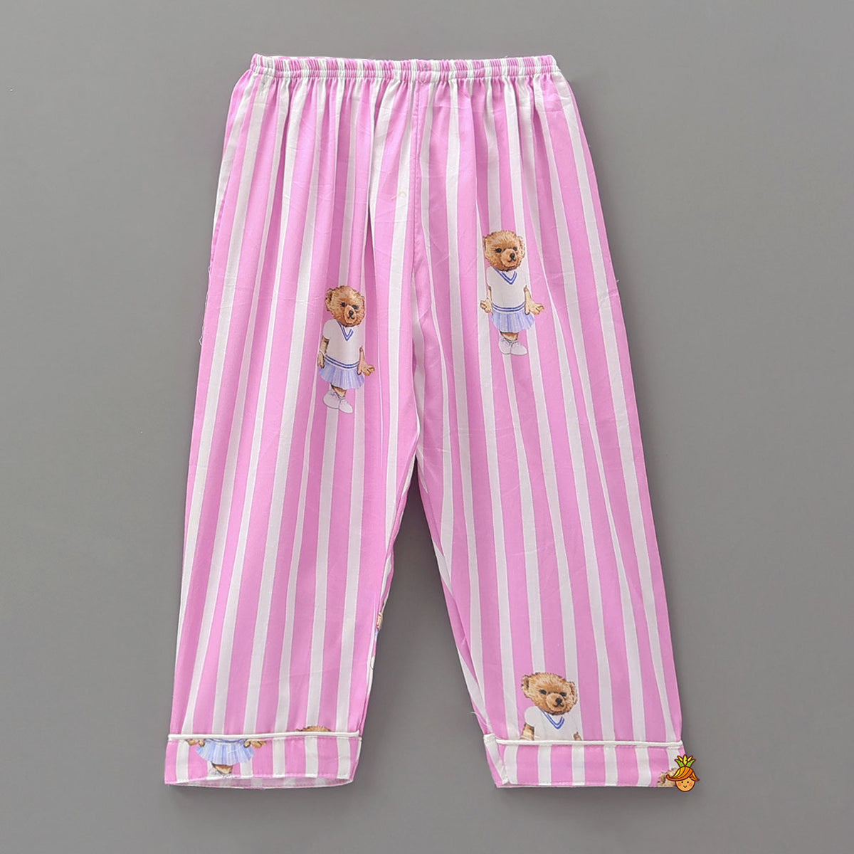Cute Bear Printed Striped Sleepwear Set