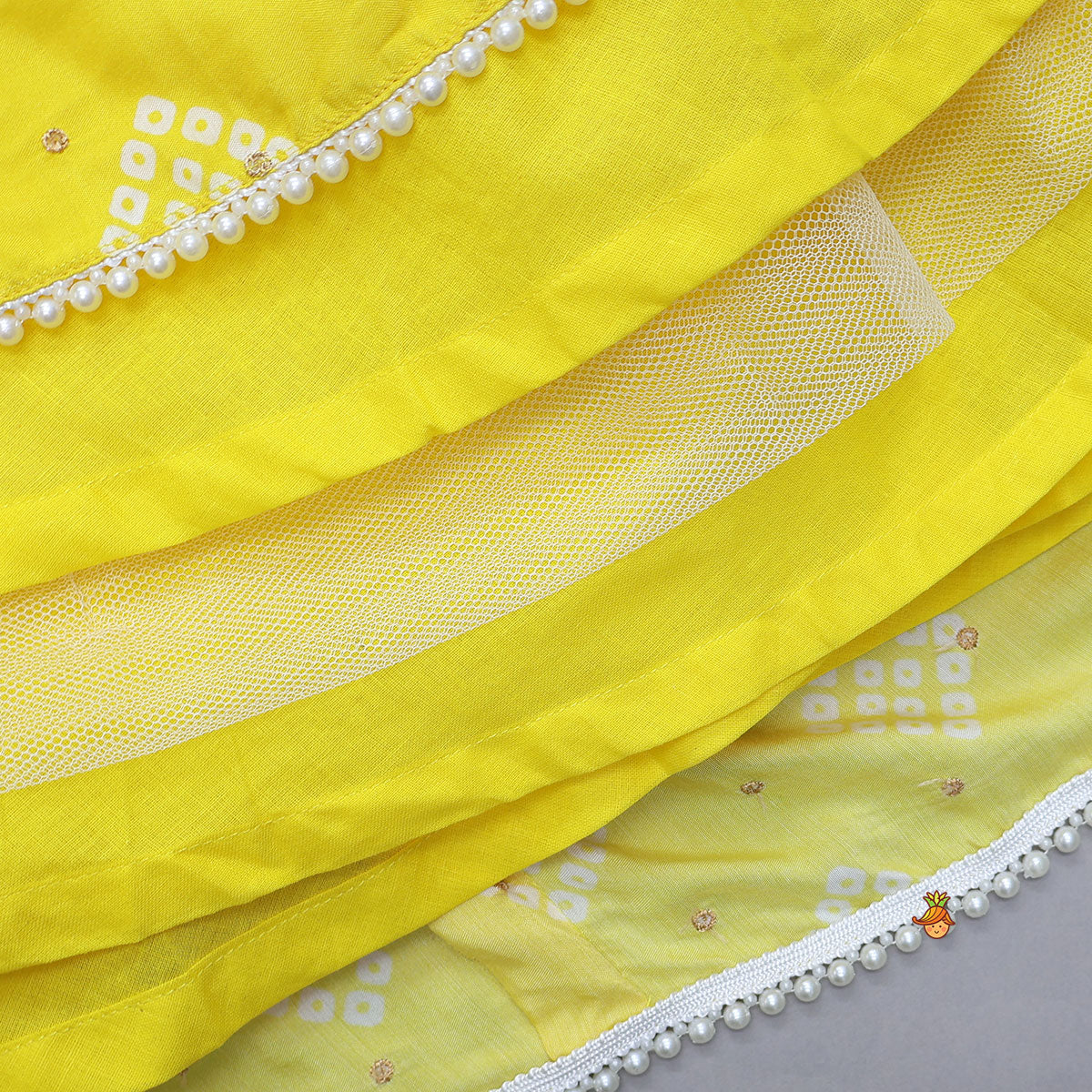 Floral Applique Strappy Top With Bandhani Print Lehenga