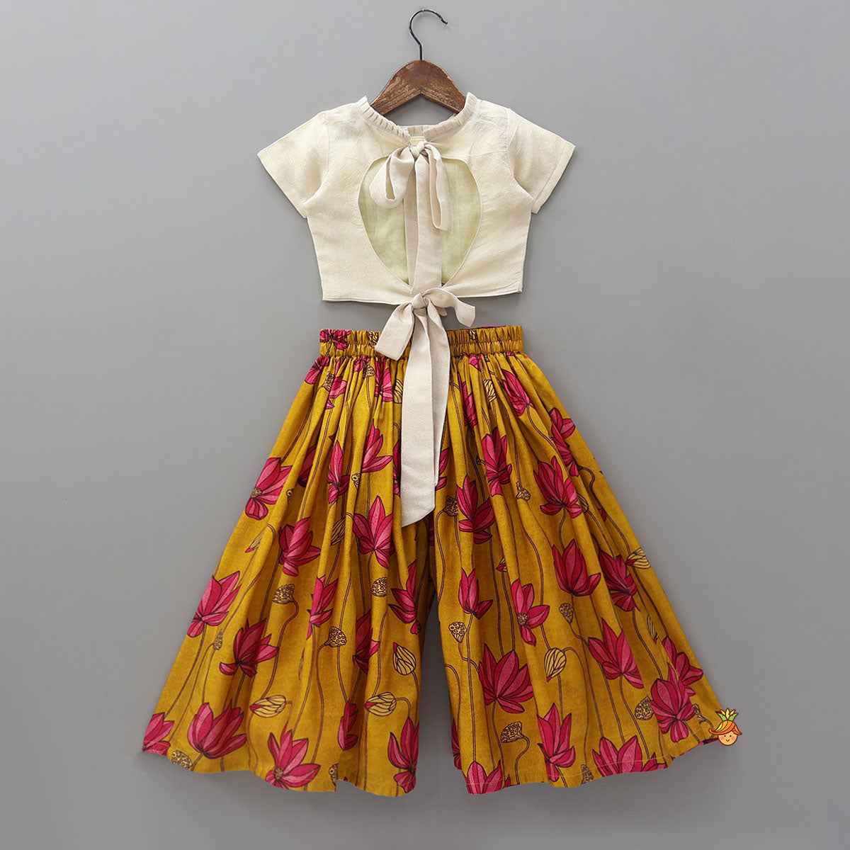 Cow and Floral Motif Embroidered Top With Palazzo