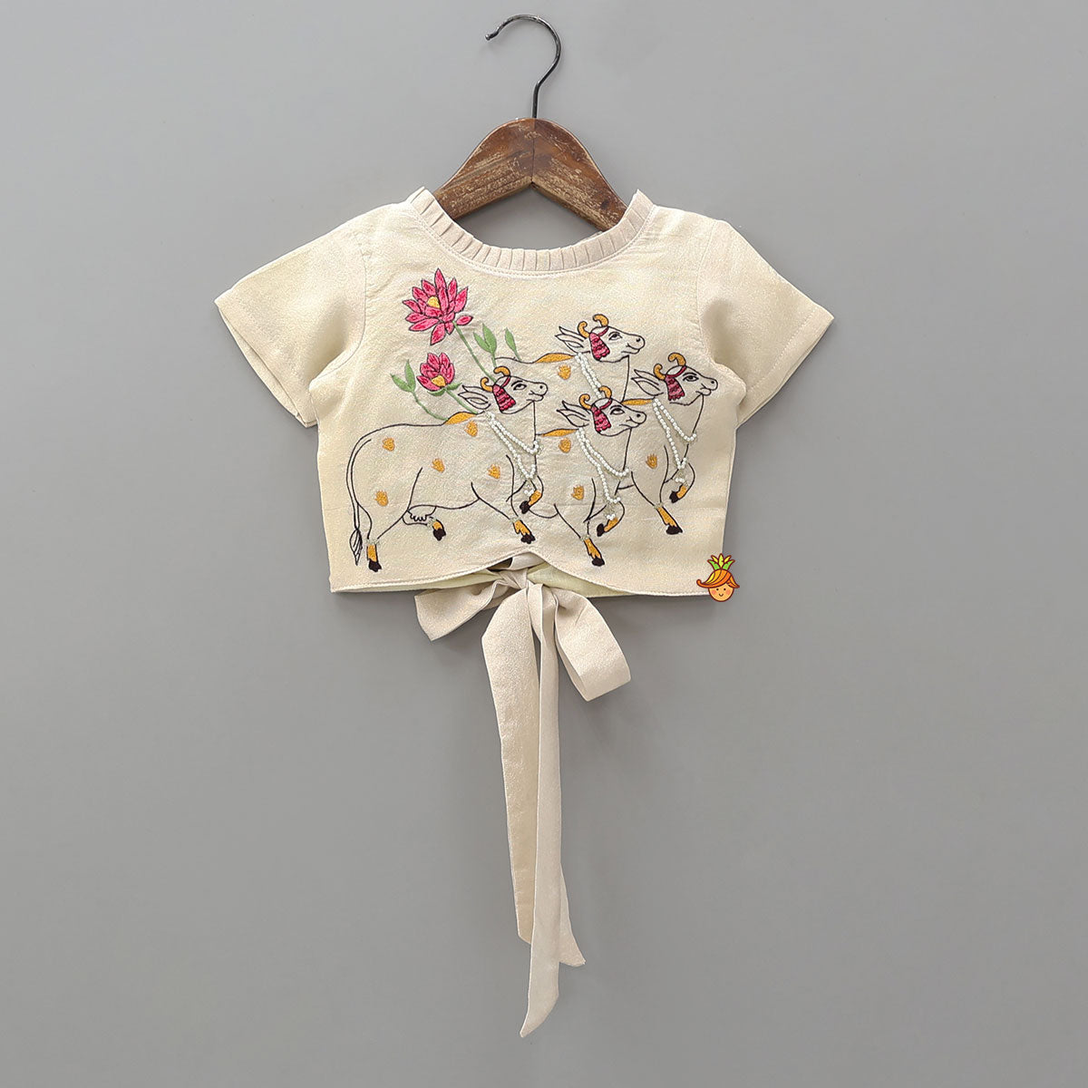 Cow and Floral Motif Embroidered Top With Palazzo