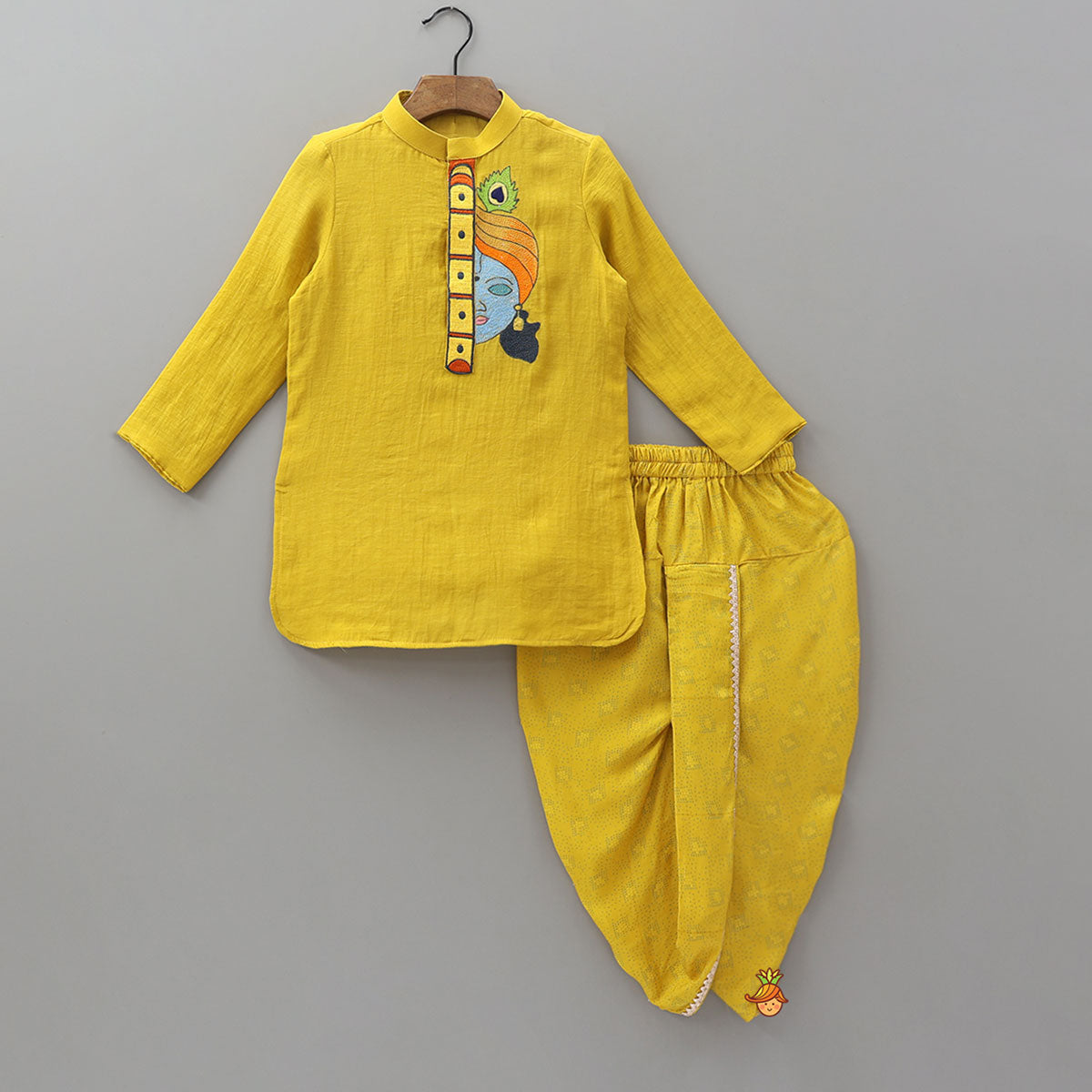 Krishna Embroidered Kurta And Printed Dhoti