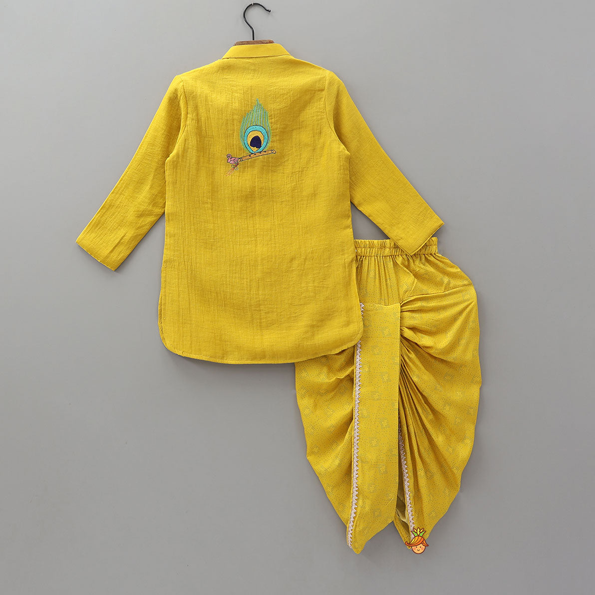 Krishna Embroidered Kurta And Printed Dhoti