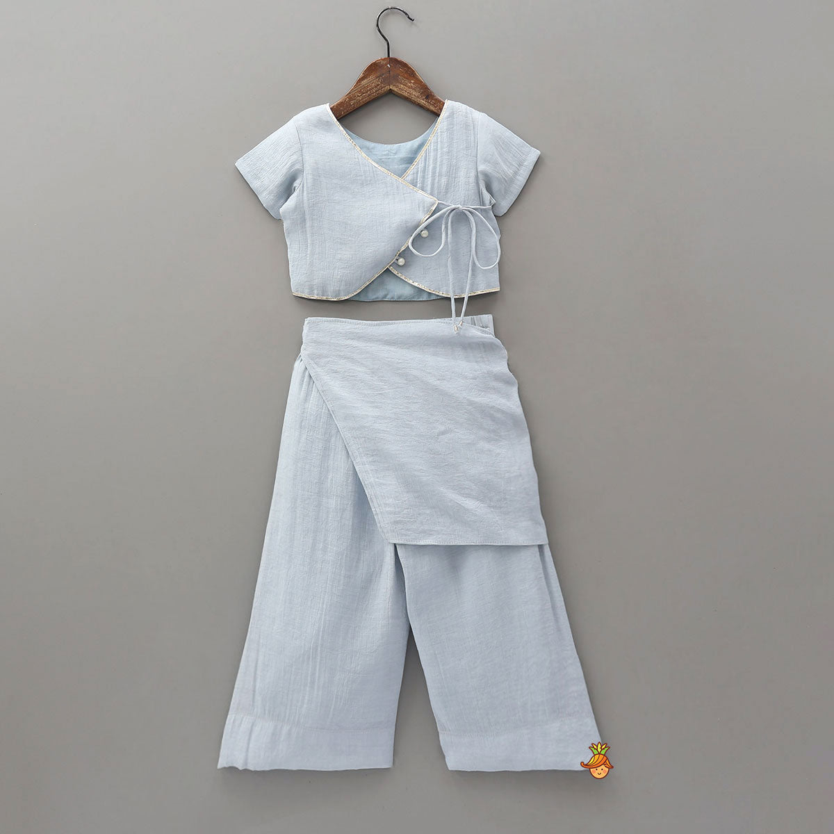 Hand Embroidered Tie Up Crop Top With Drape Style Palazzo