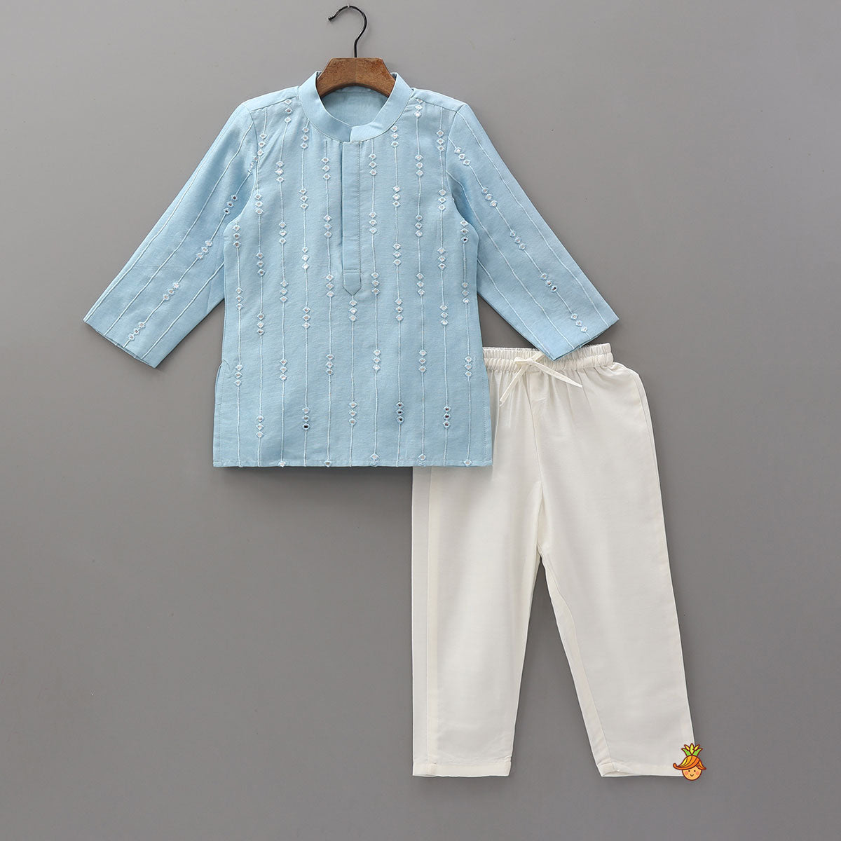 Faux Mirror Embroidered Kurta And Pyjama