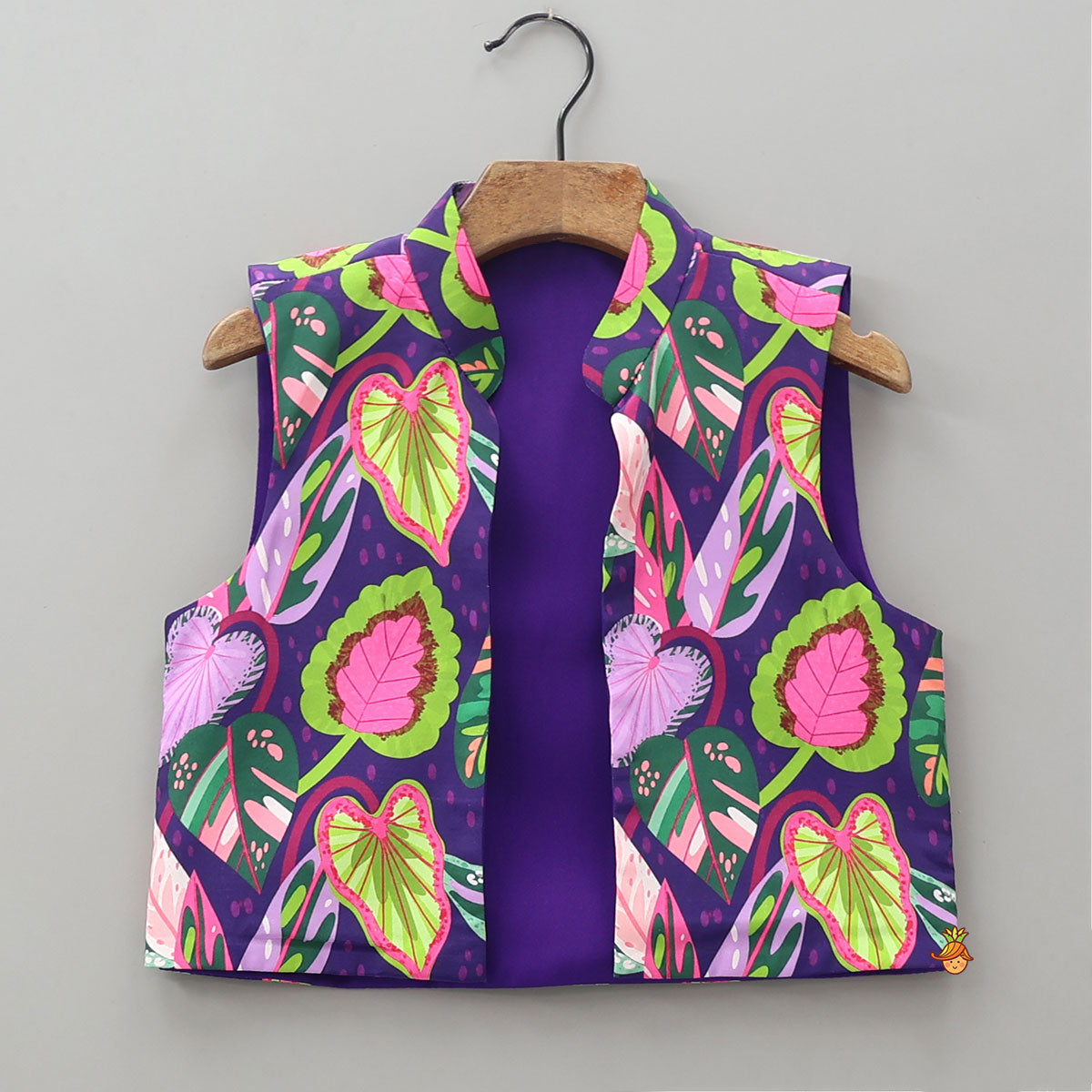 Shimmery Kurta With Leaf Print Jacket And Salwar
