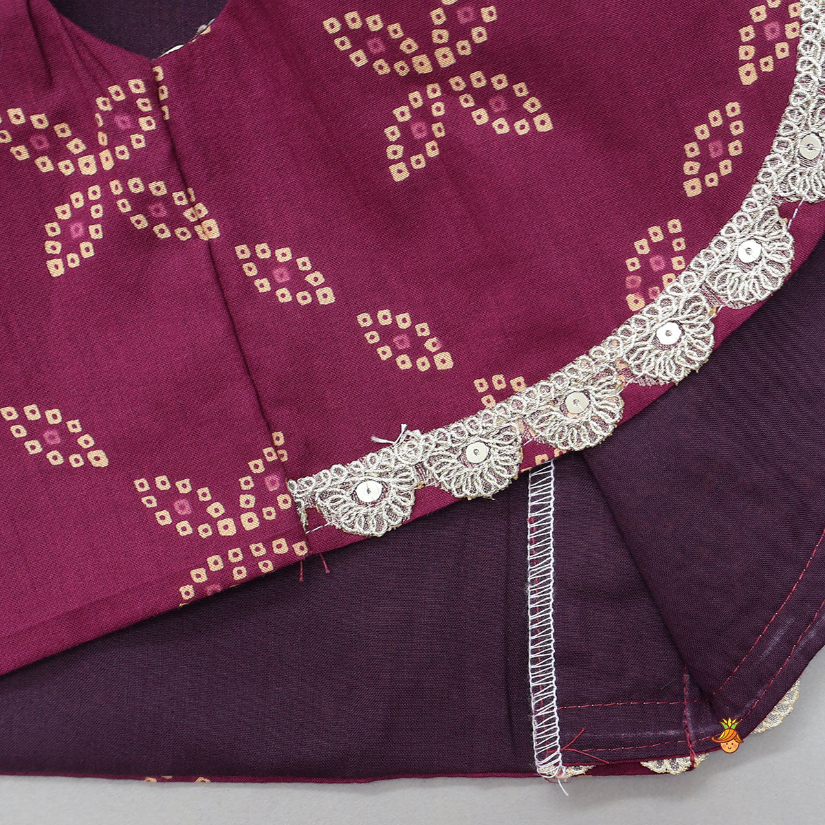 Bandhani Printed Gota Lace Detailed Kurti With Jacket