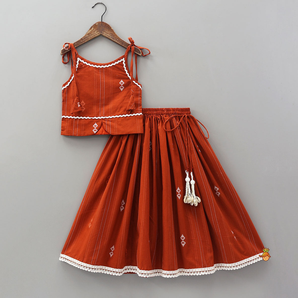 Lace Detailed Tie-Up Printed Crop Top And Lehenga