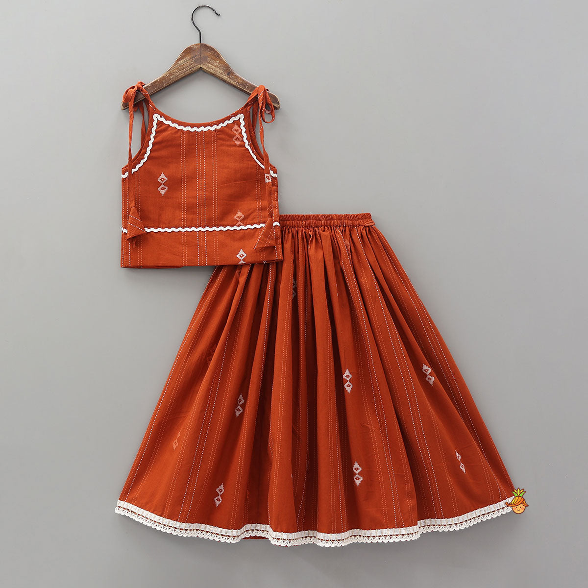 Lace Detailed Tie-Up Printed Crop Top And Lehenga