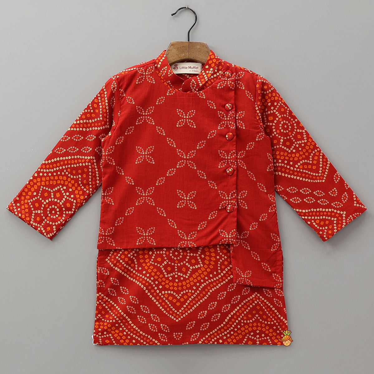Asymmetric Jacket Style Bandhani Printed Kurta And Pyjama