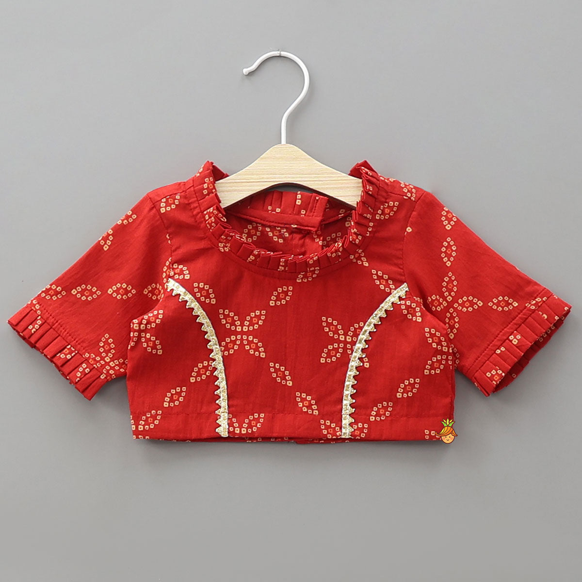 Bandhani Printed Crop Top And Lehenga With Matching Booties And Head Band