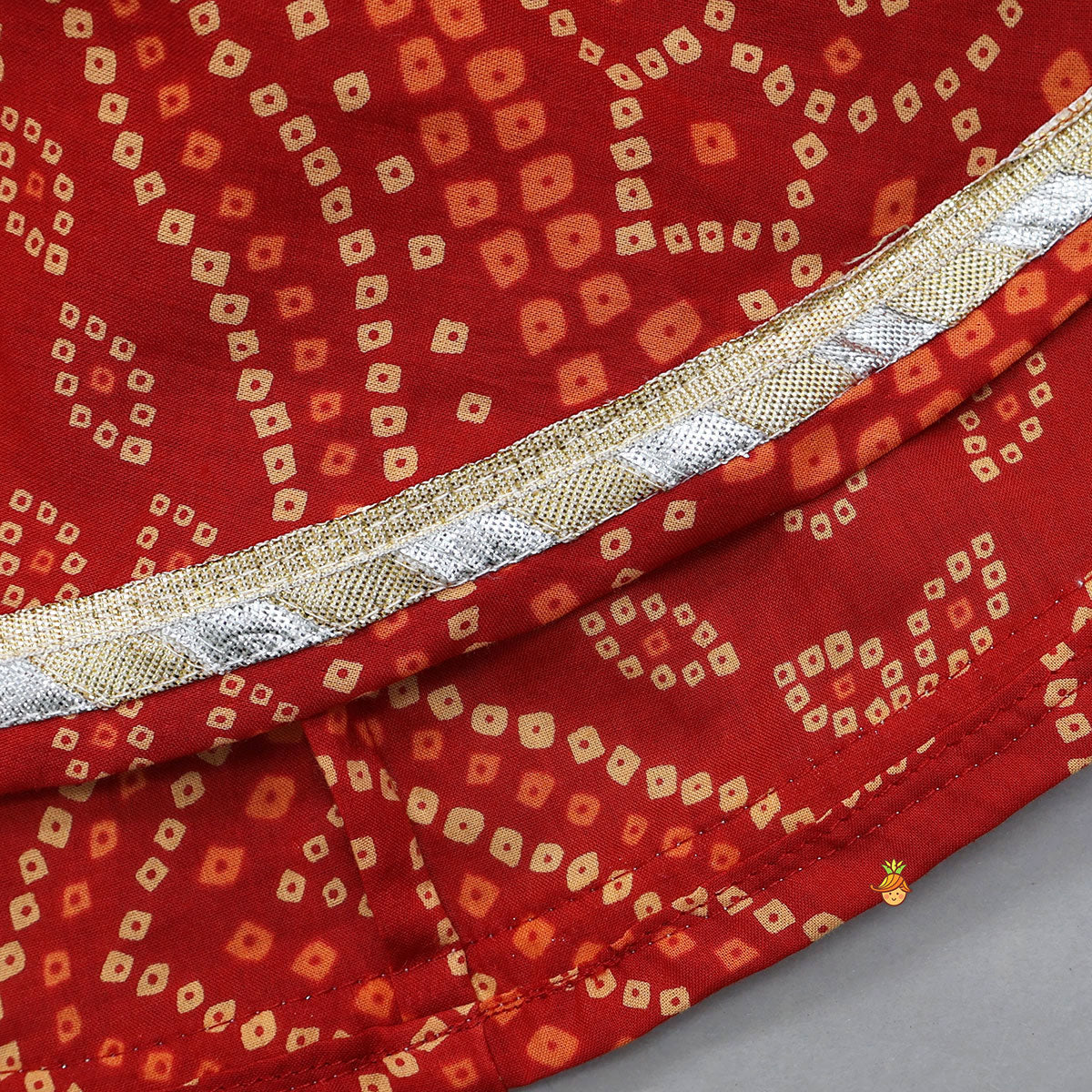 Bandhani Printed Crop Top And Lehenga With Matching Booties And Head Band