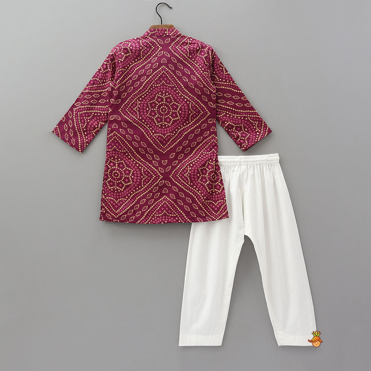 Bandhani Inspired Print Kurta With Attached Asymmetric Jacket And Pyjama