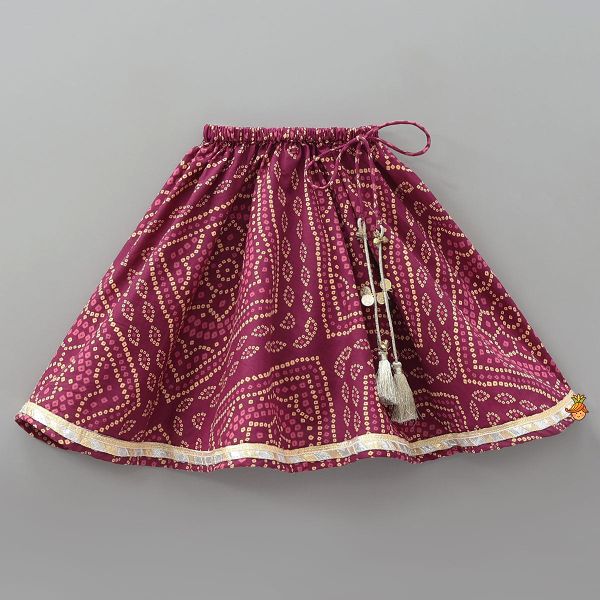 Bandhani Printed Elegant Crop Top And Lehenga With Matching Booties And Head Band