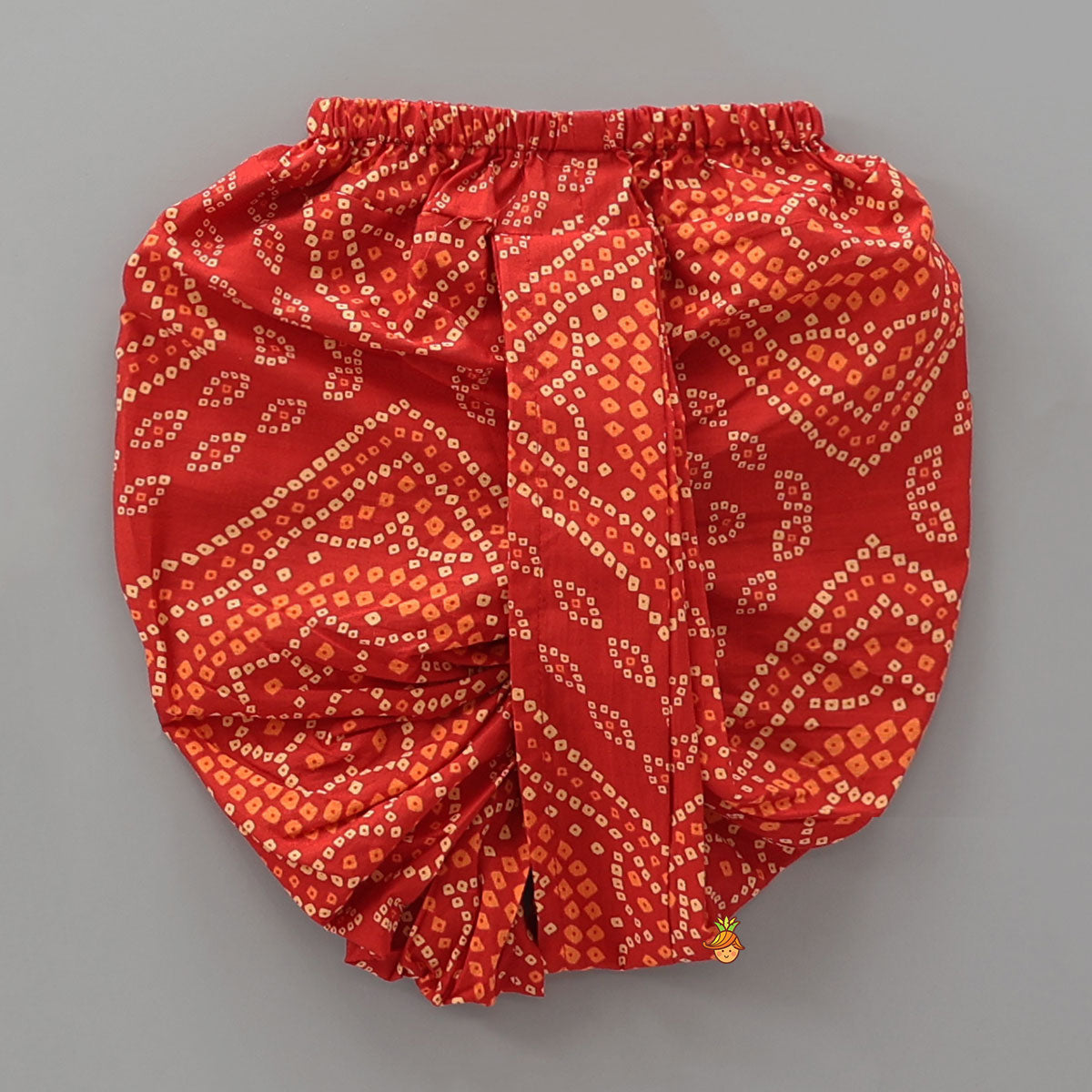 Bandhani Printed Ethnic Kurta And Matching Dhoti With Cap And Booties