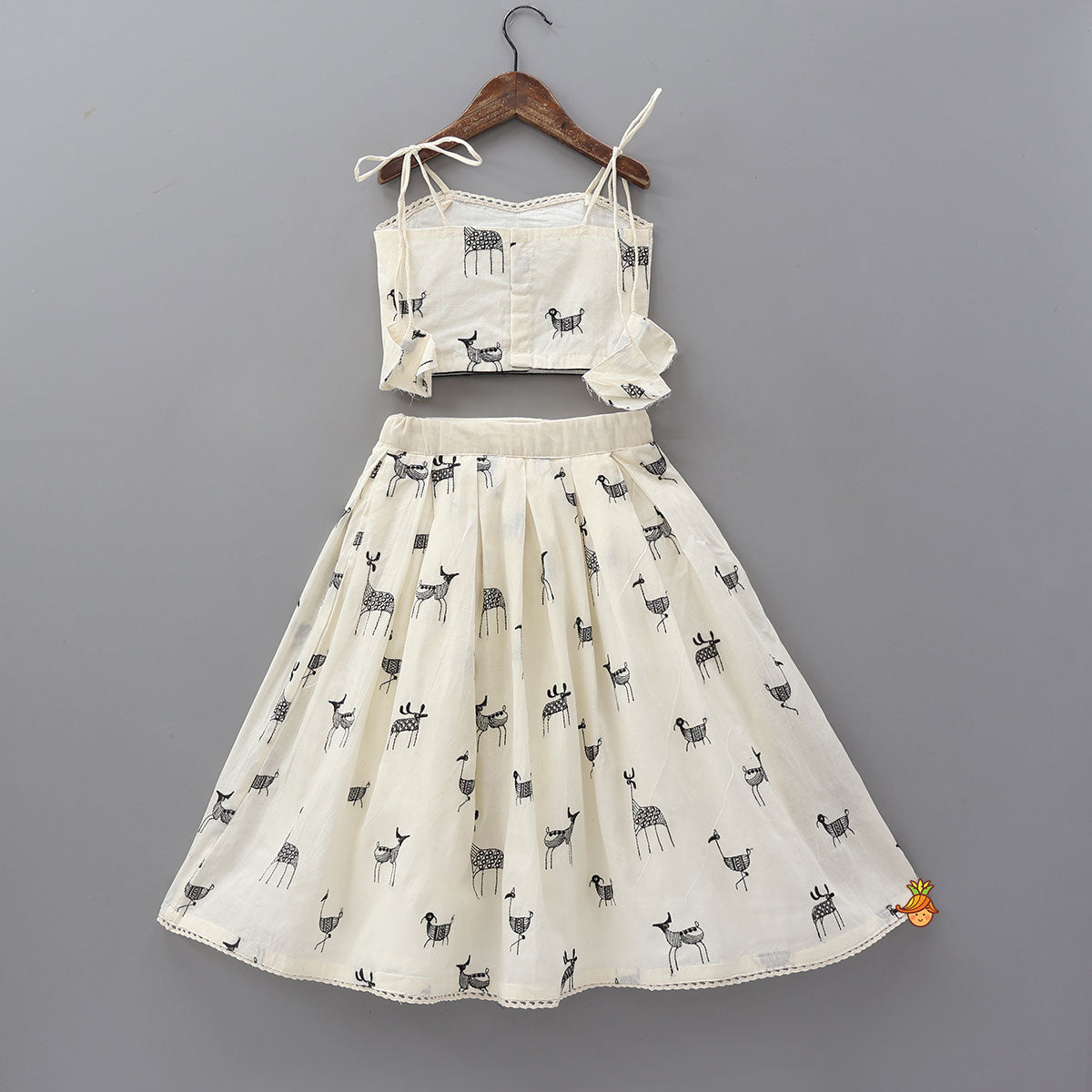 Animal Embroidered Stylish Tie Knot Strap Top And Lehenga
