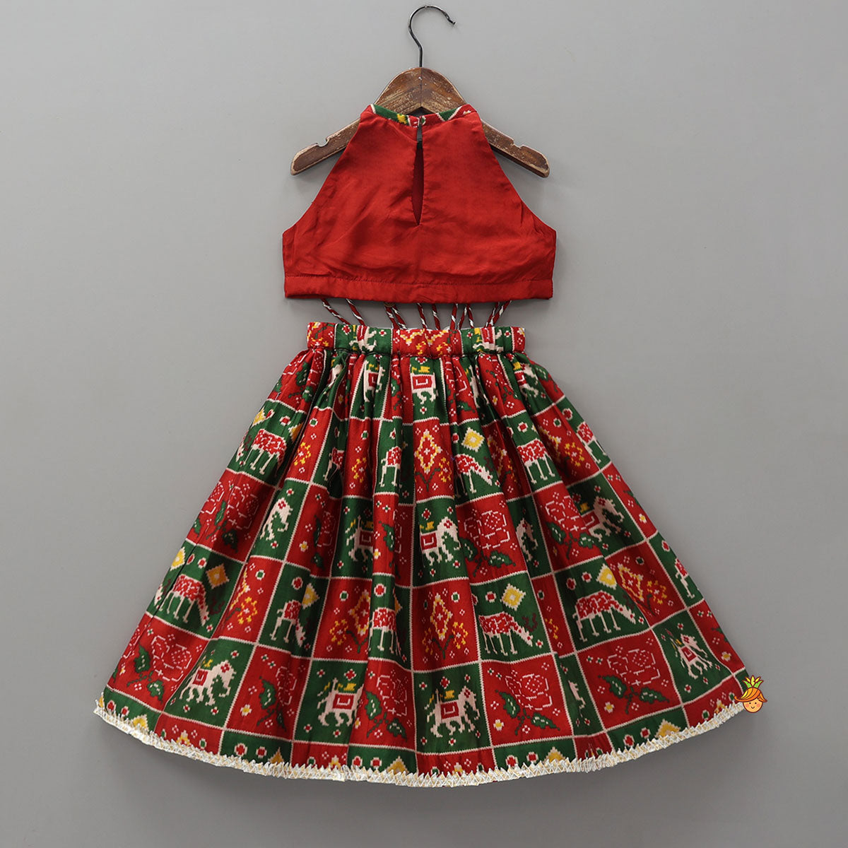 Tassel Detailed Crop Top With Folk Art Inspired Printed Skirt