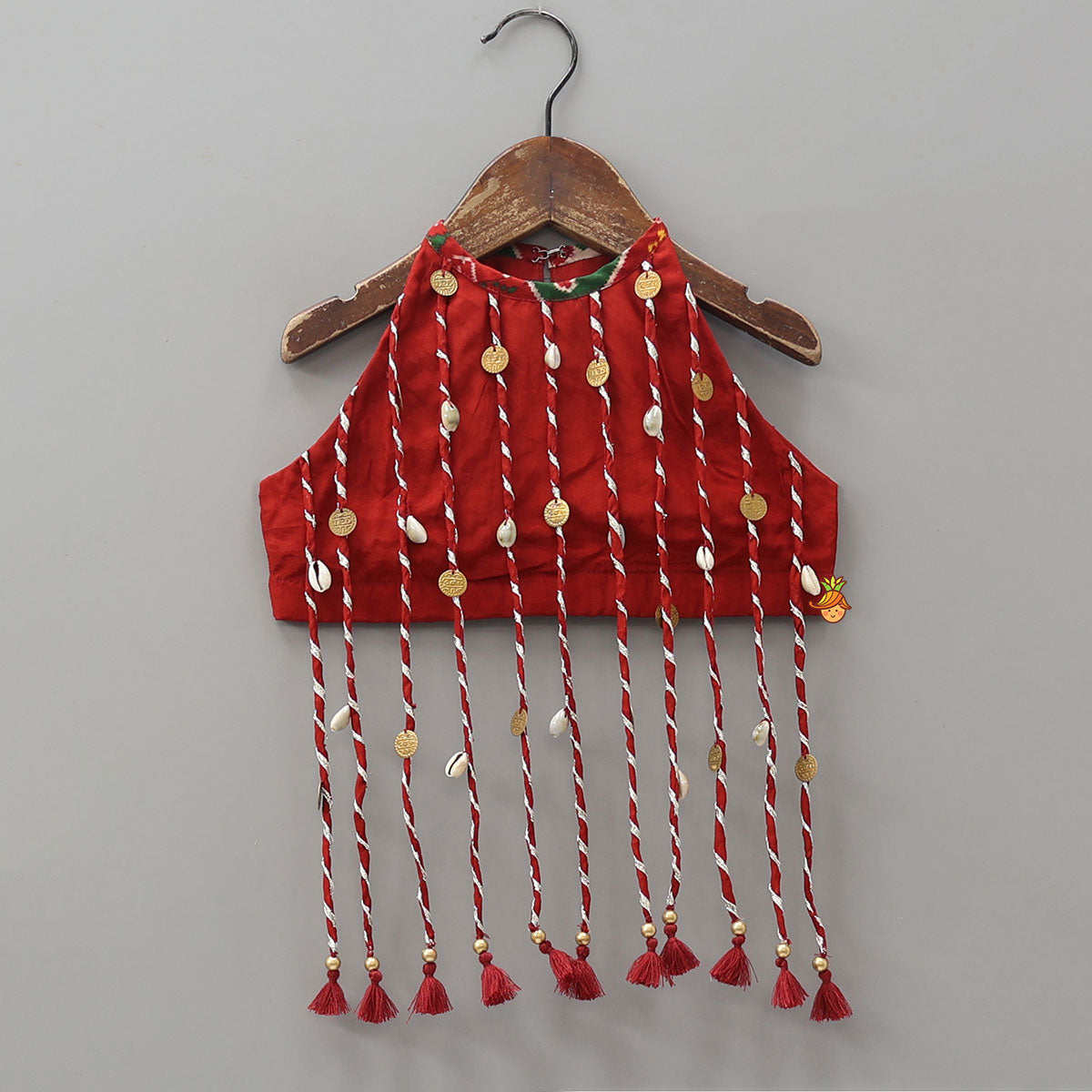 Tassel Detailed Crop Top With Folk Art Inspired Printed Skirt