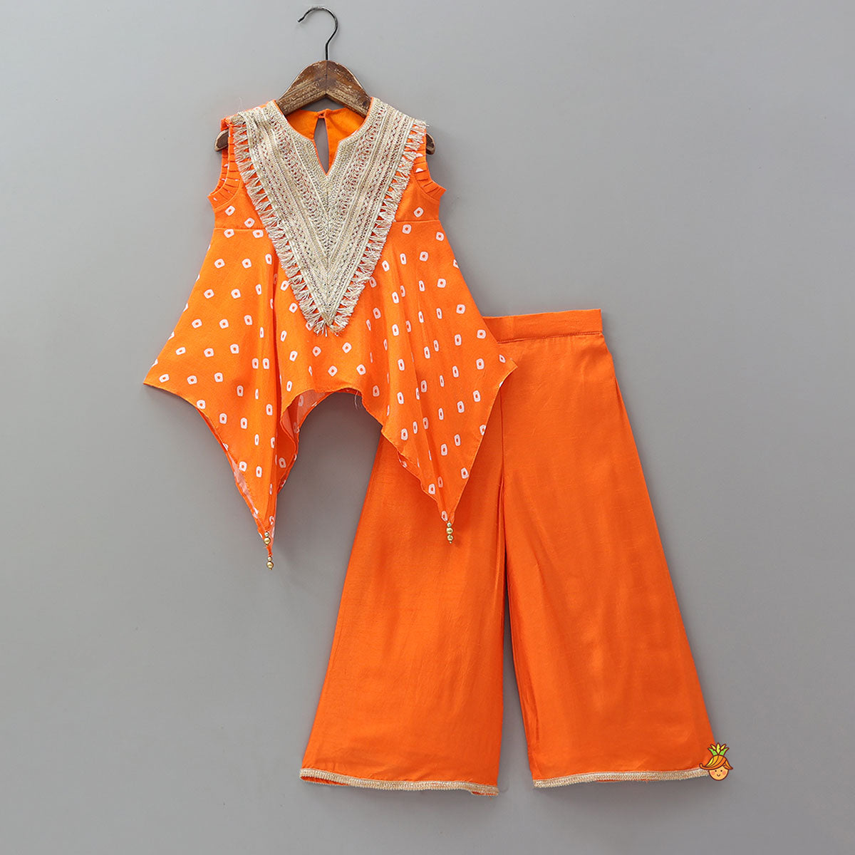 Bandhani Printed Asymmetrical Top And Palazzo