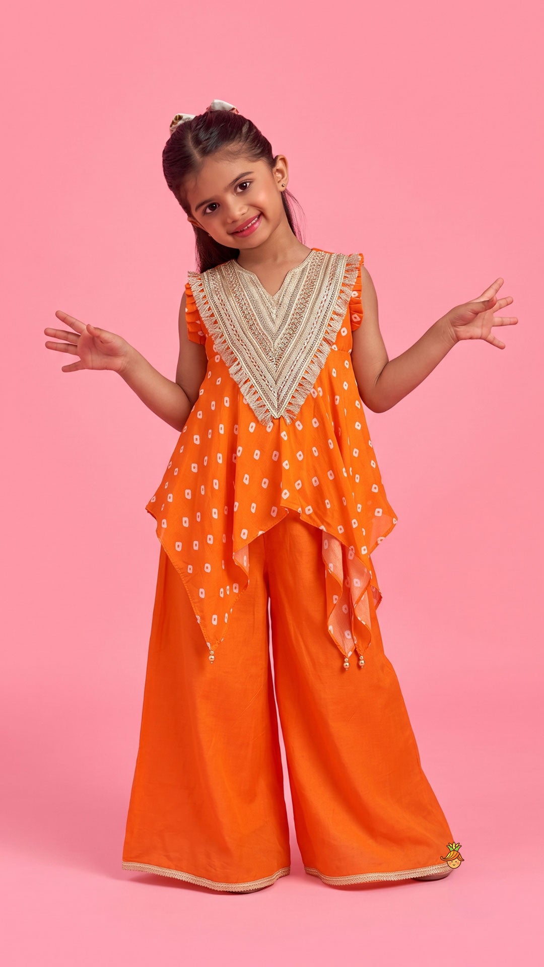 Bandhani Printed Asymmetrical Top And Palazzo