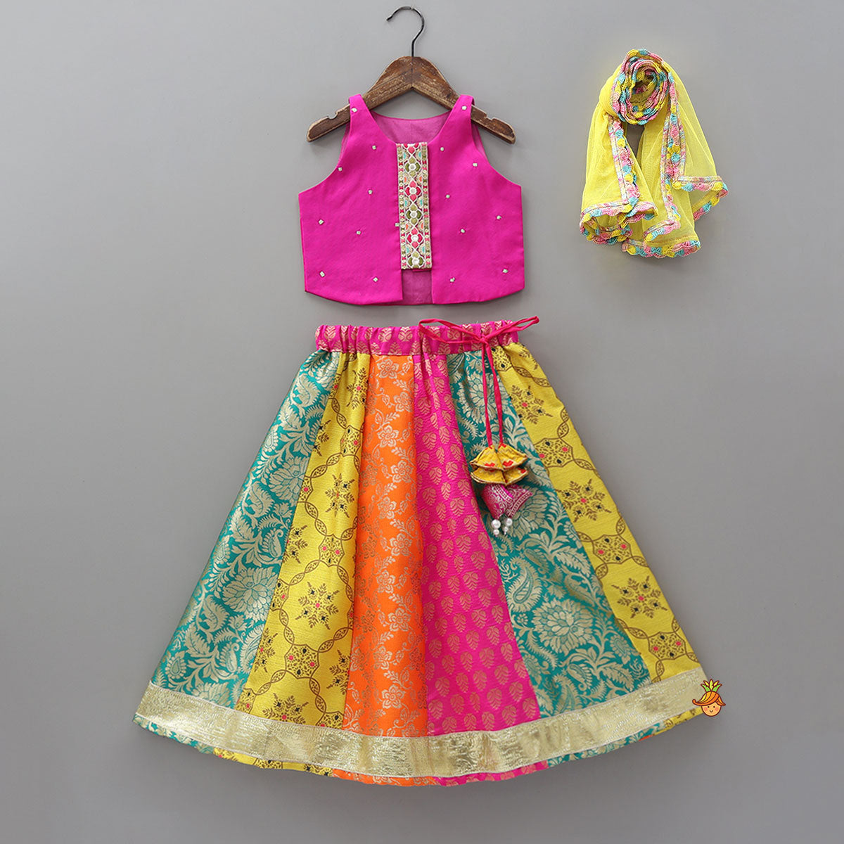 Sleeveless Top And Multicolour Lehenga With Dupatta