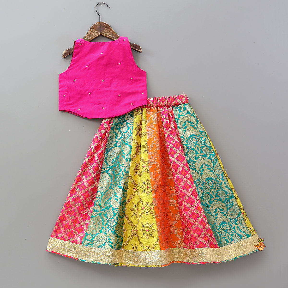 Sleeveless Top And Multicolour Lehenga With Dupatta