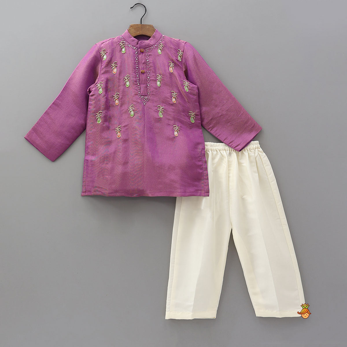 Pineapple Hand Embroidered Kurta With Pyjama