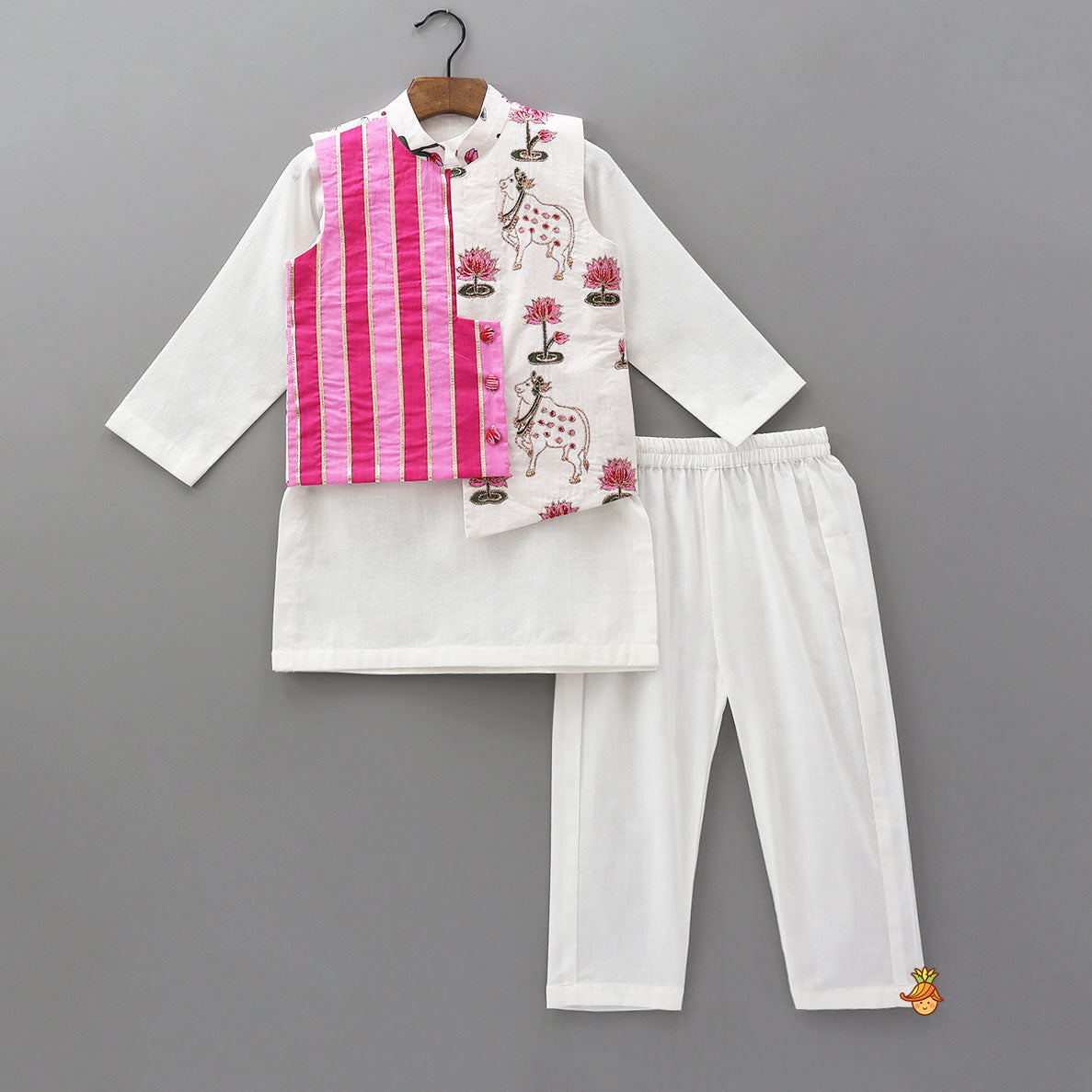 Kurta With Asymmetric Jacket And Pyjama