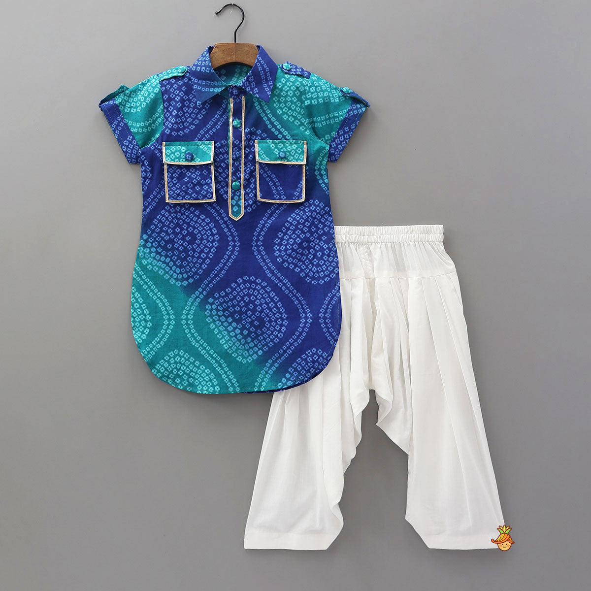 Collar Neck Bandhani Printed Kurta And Patiala