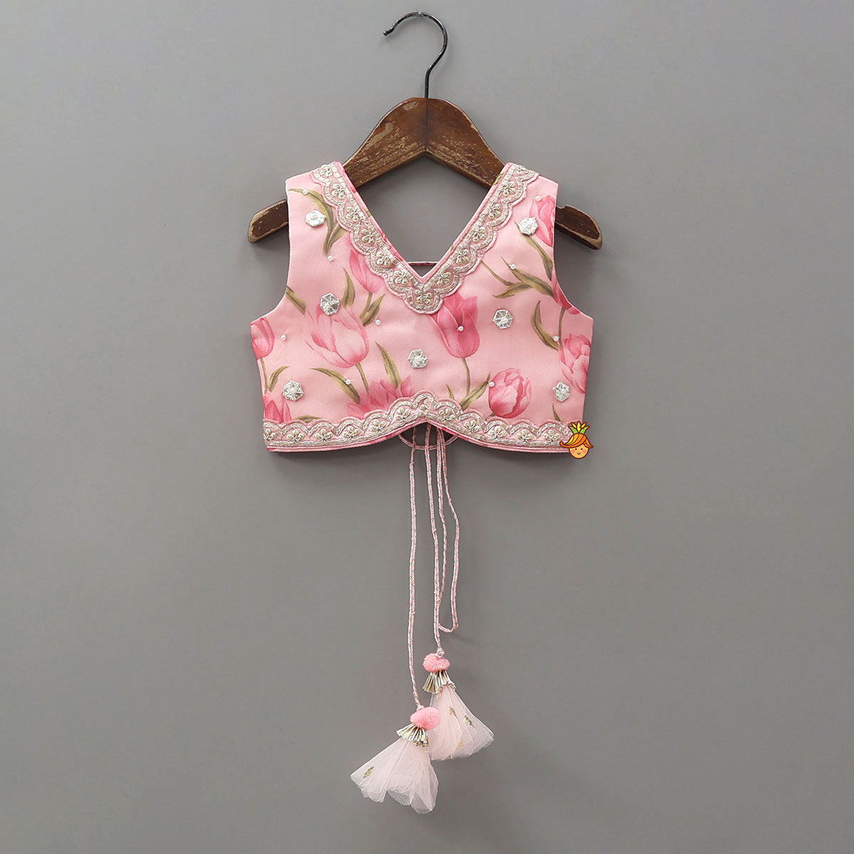 Floral Printed Crop Top And Lehenga With Matching Dupatta