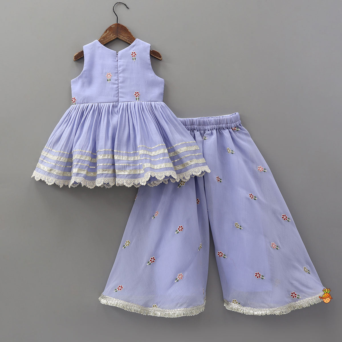 Elegant Kurti And Wide-Leg Palazzo With Net Dupatta