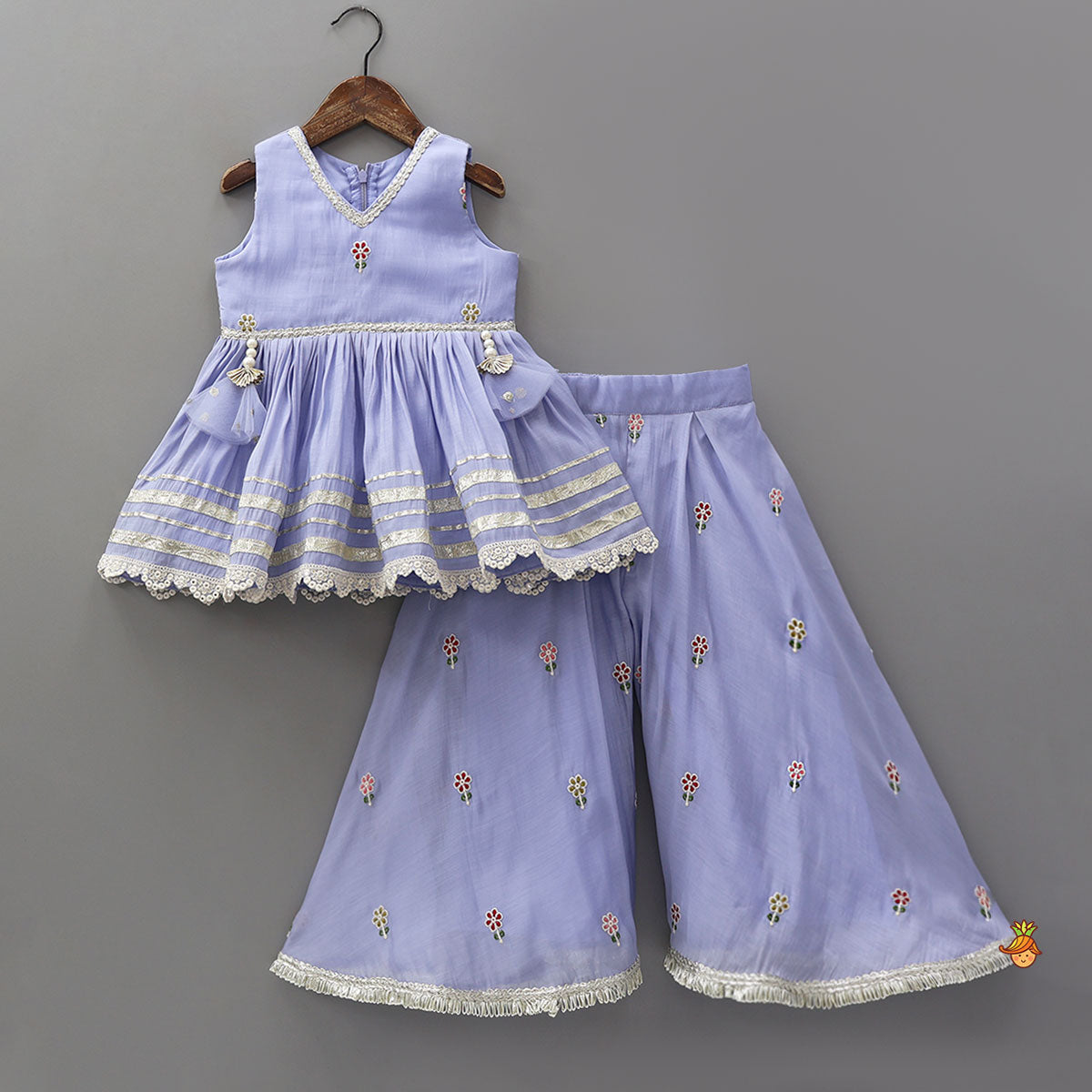Elegant Kurti And Wide-Leg Palazzo With Net Dupatta