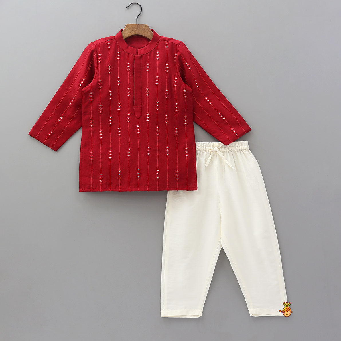 Faux Mirror Embroidered Kurta And Pyjama