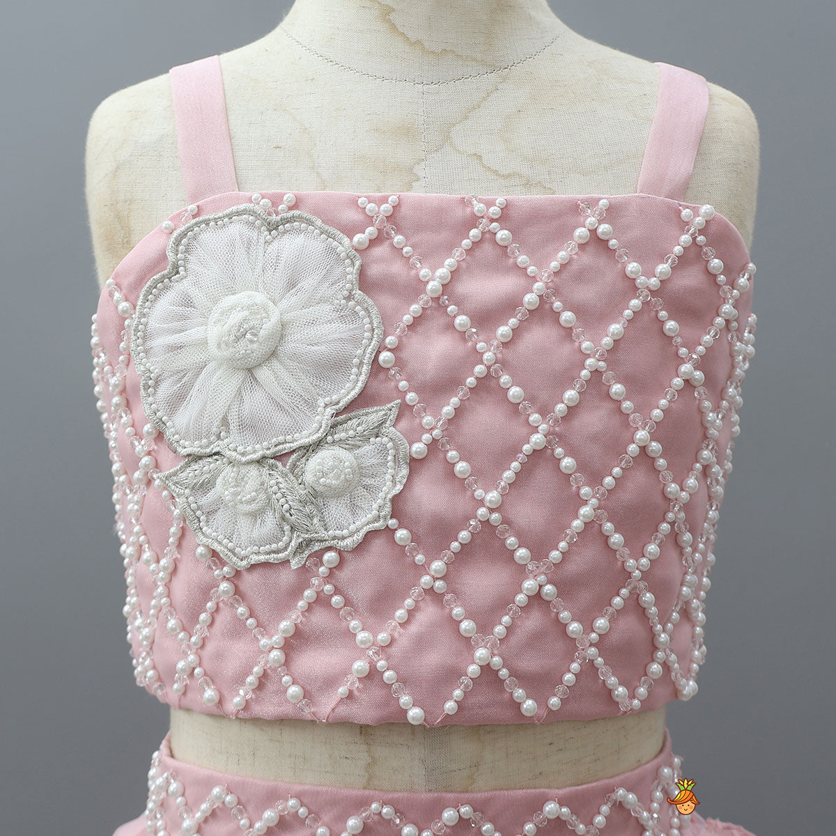 Applique Handwork Crop Top And Ruffle Lehenga With Dupatta