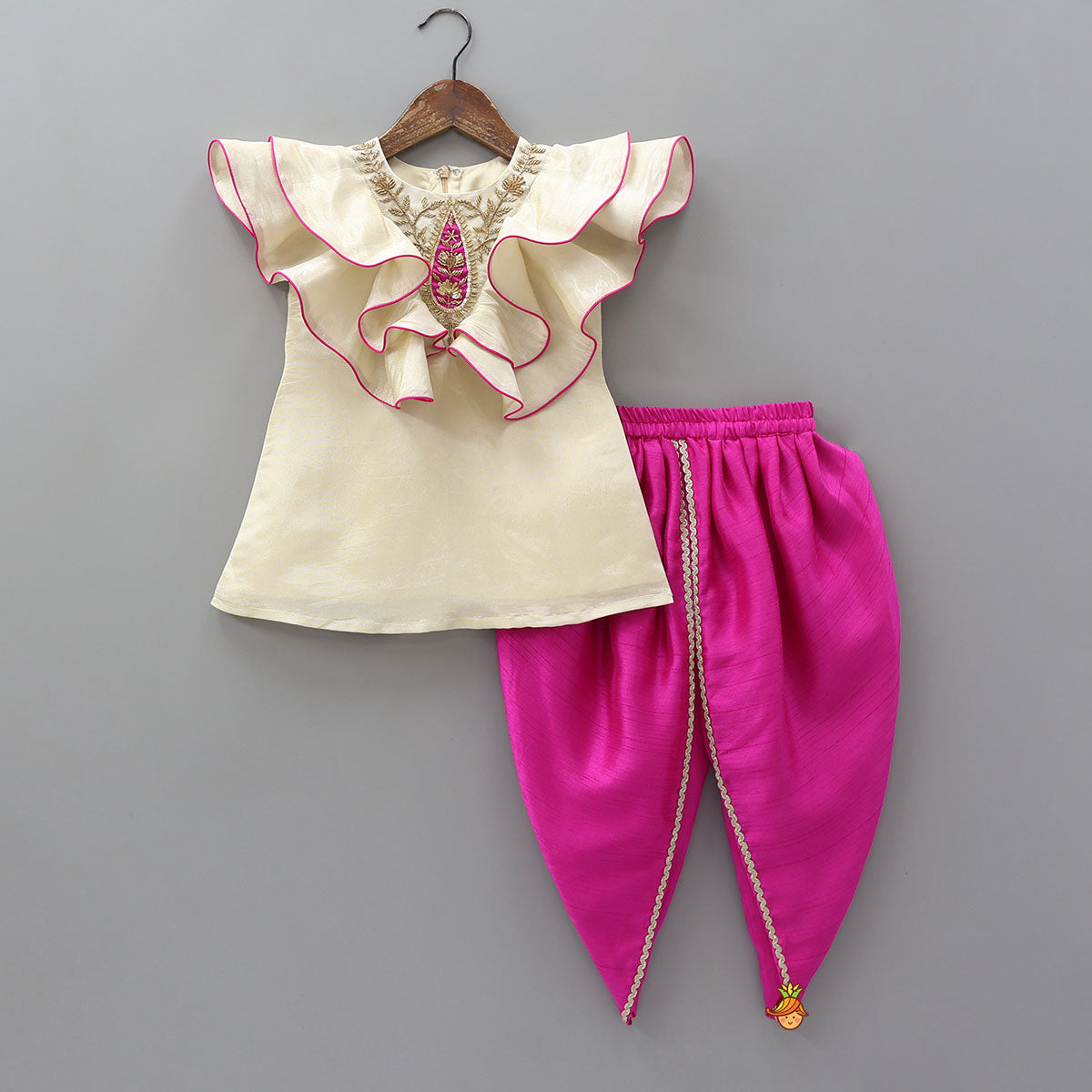 Zari Hand Embroidered Ruffles Kurti With Tulip Dhoti
