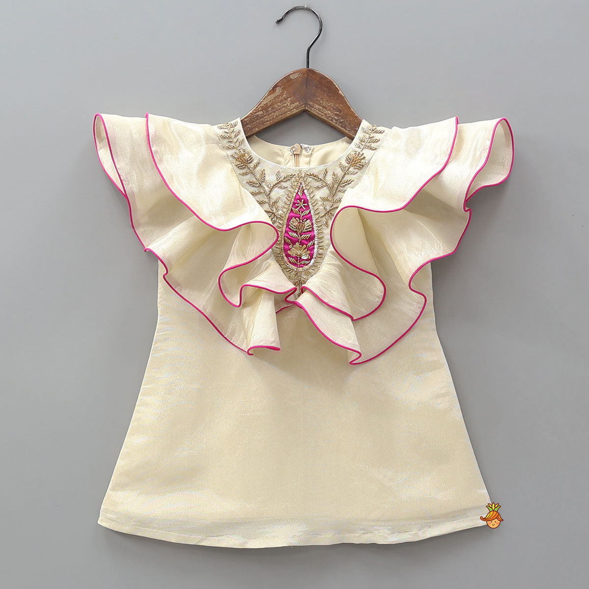 Zari Hand Embroidered Ruffles Kurti With Tulip Dhoti