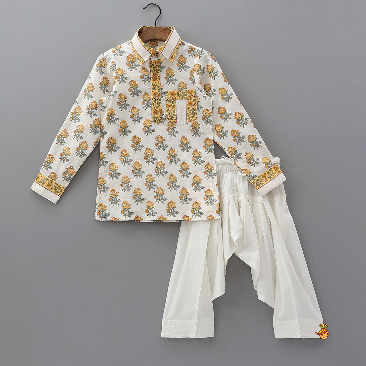 Hand Block Printed Collar Neck Kurta And Salwar
