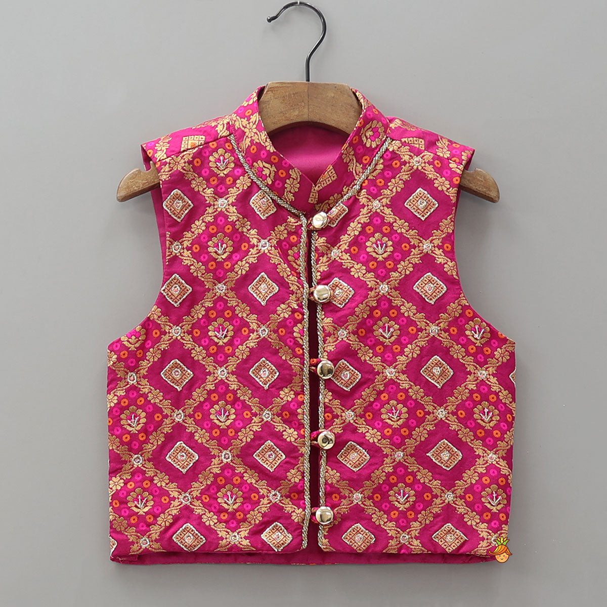 Thread Detailed Kurta with Brocade Jacket and Pyjama