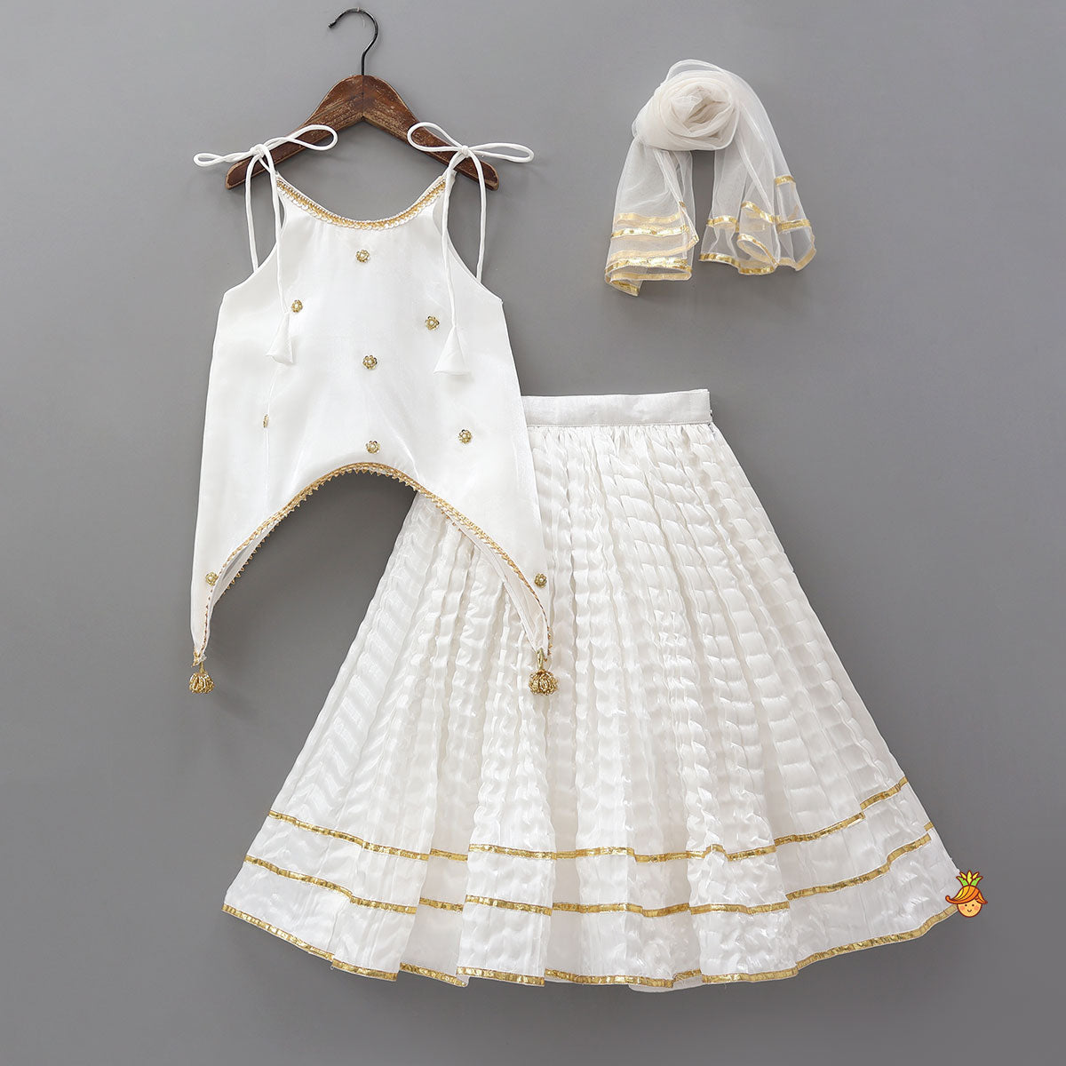 Sheen Kurti And Crushed Fabric Lehenga With Dupatta