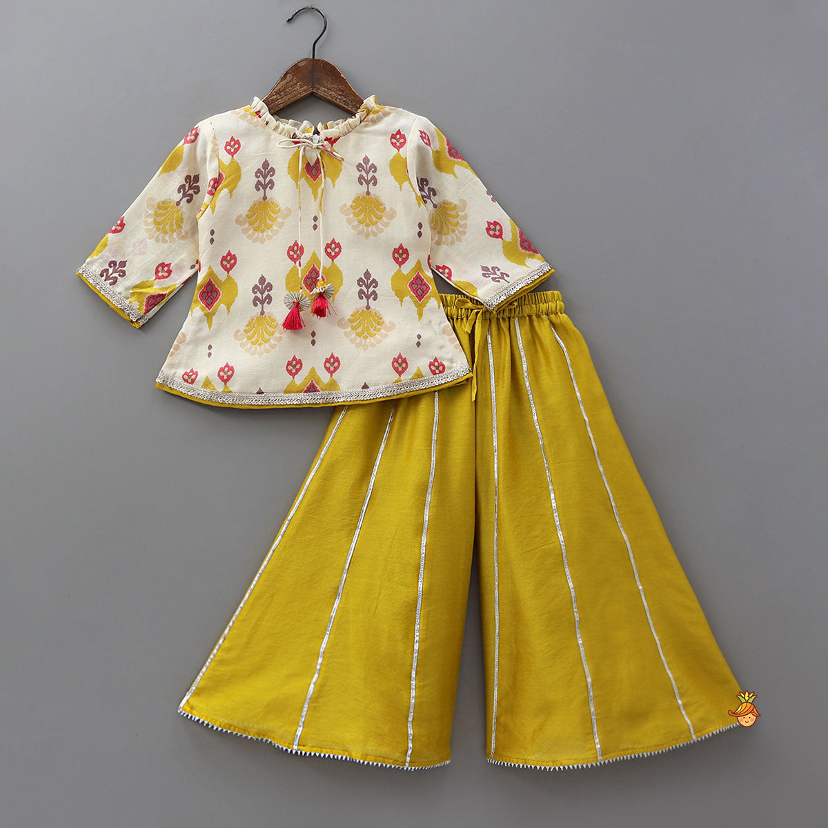 Ikat Inspired Kurti With Gota Detailed Flared Palazzo
