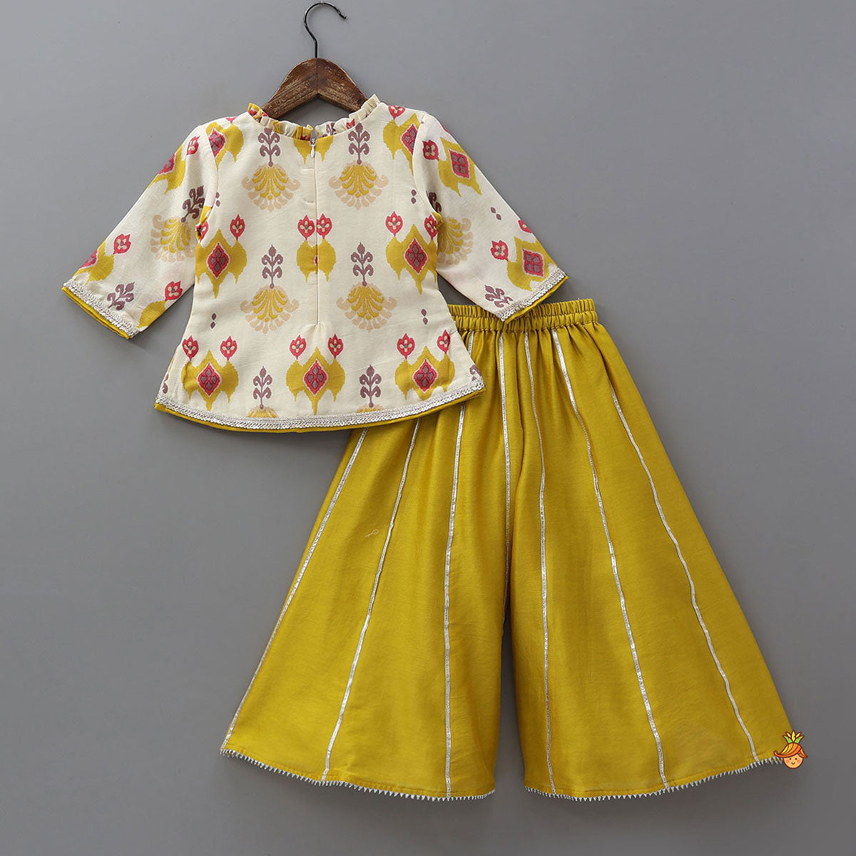 Ikat Inspired Kurti With Gota Detailed Flared Palazzo