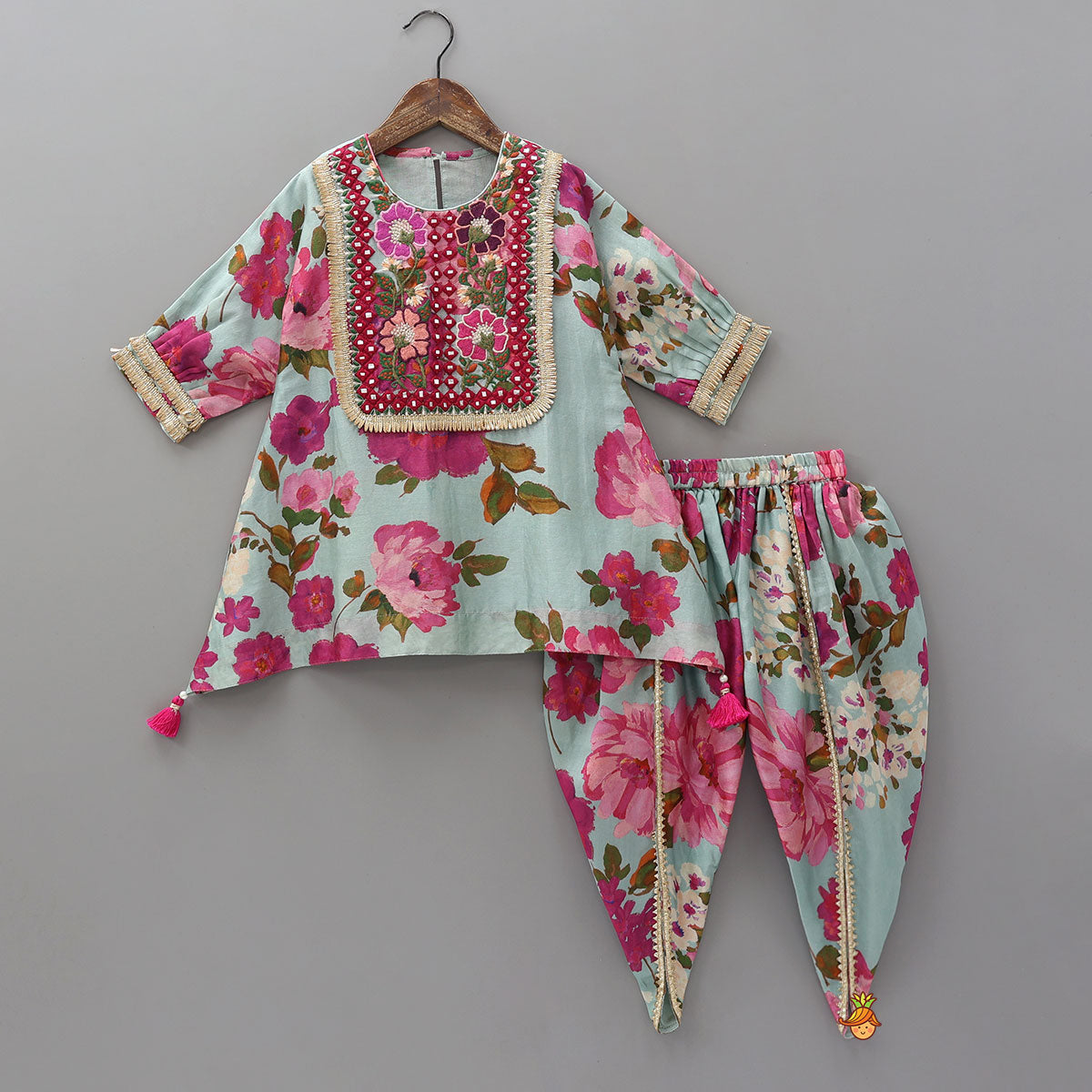 Floral Embroidered Yoke Kurti And Matching Dhoti Pant