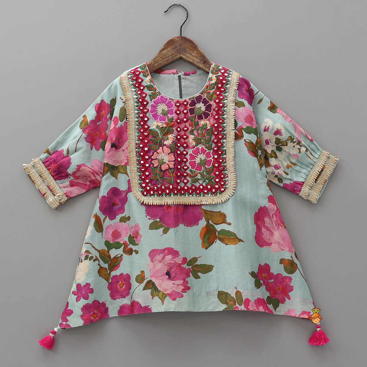 Floral Embroidered Yoke Kurti And Matching Dhoti Pant