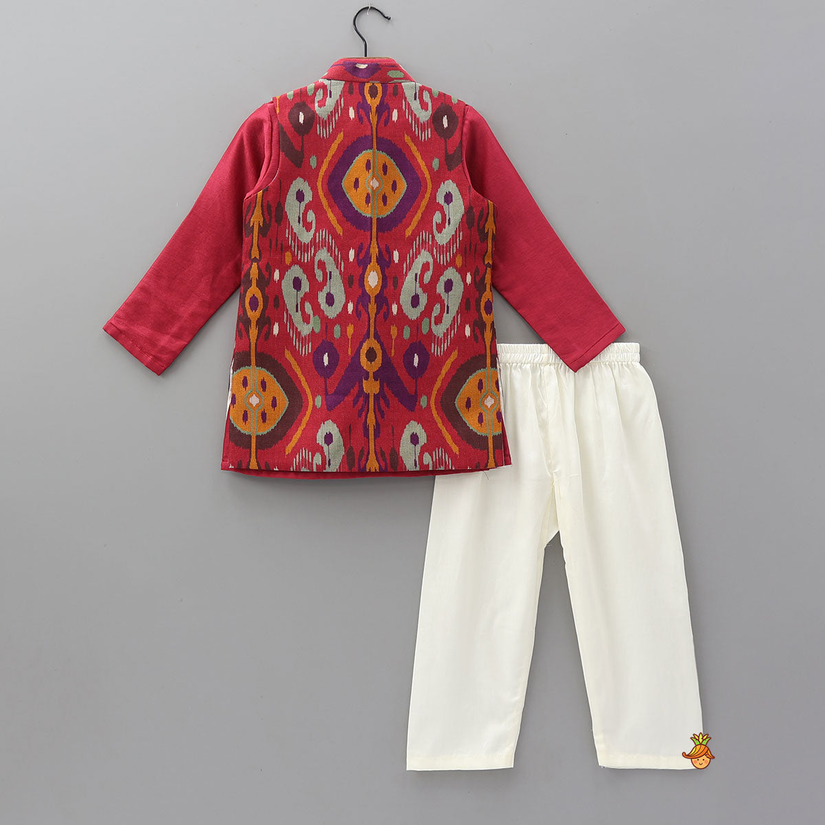 Front Open Ethnic Kurta With Printed Jacket And Pyjama