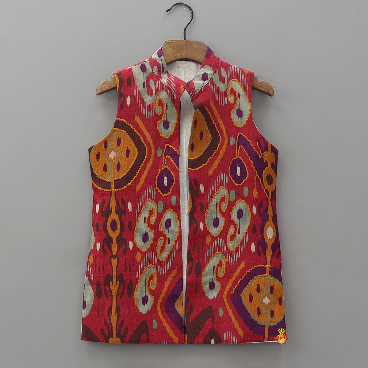 Front Open Ethnic Kurta With Printed Jacket And Pyjama