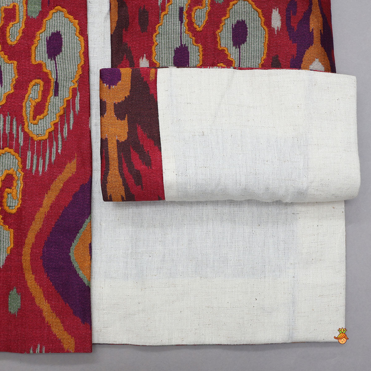 Front Open Ethnic Kurta With Printed Jacket And Pyjama